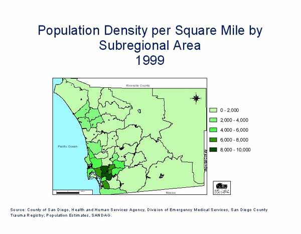 Population Density Per Square Mile by Subregional Area, 1999