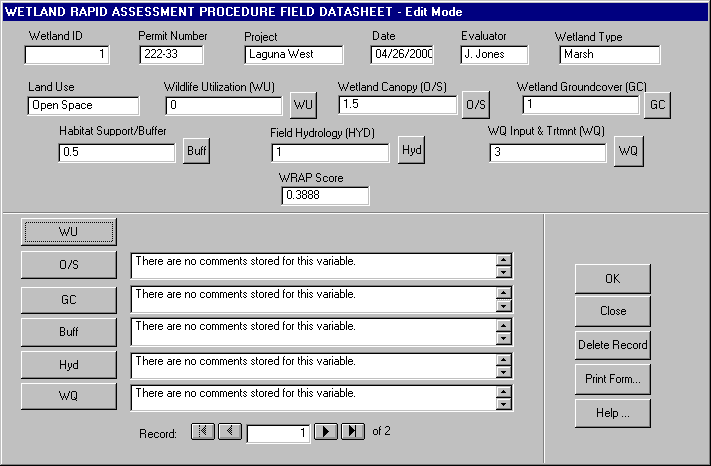 Field Datasheet form