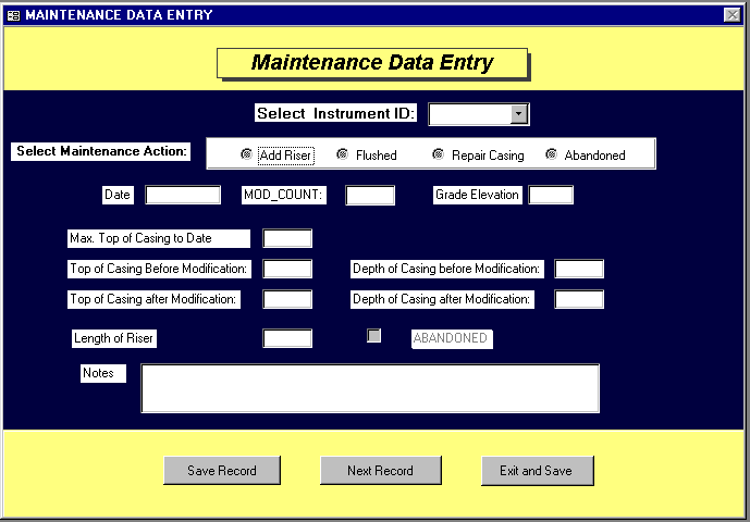 Maintenance Data Form