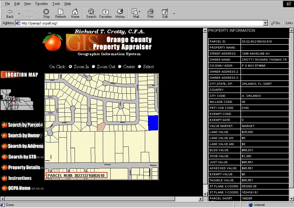 Figure 6.  Sample of OCPA Internet Mapping Application Using Data Converted with FME Software