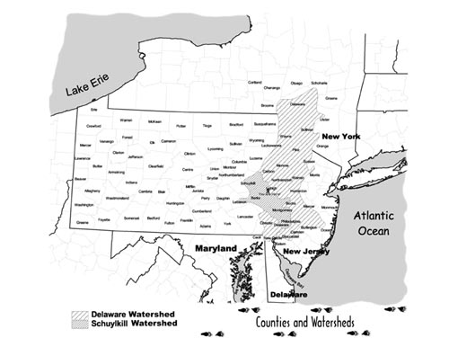 Fig. 13 (Delaware River Basin and County names)