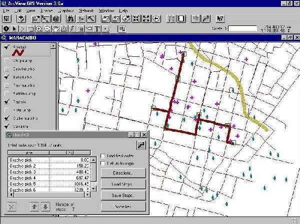 Figura 1:Accesibility analysis to tourist attractions, applying Network Analyst extension over Road structure