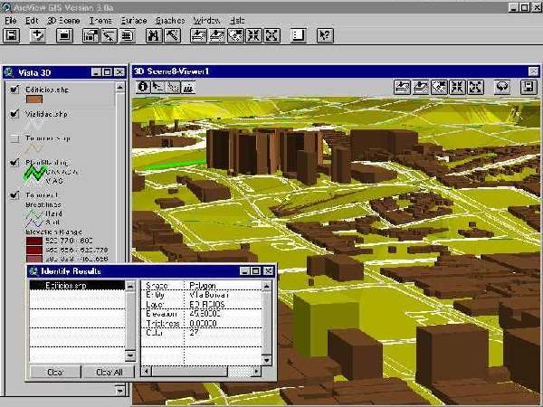 Figure 5: View point analysis on downtown, applying 3D Analyst extension to show topography and panoramic views