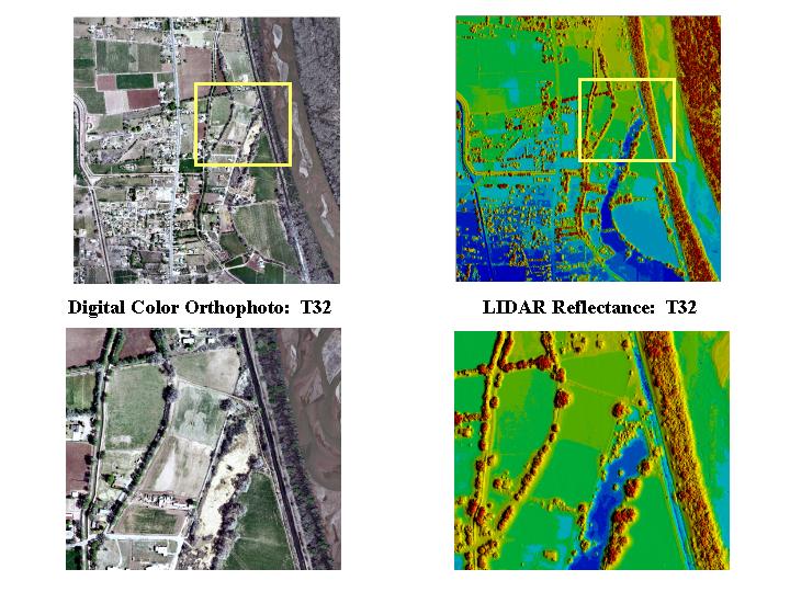  Examples of Digital Orthophotography and LIDAR Reflectance Surfaces: T32