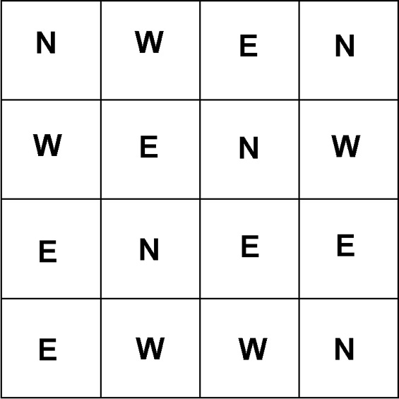 Grid2 - a 4x4 grid of letters (N, S, E, W)