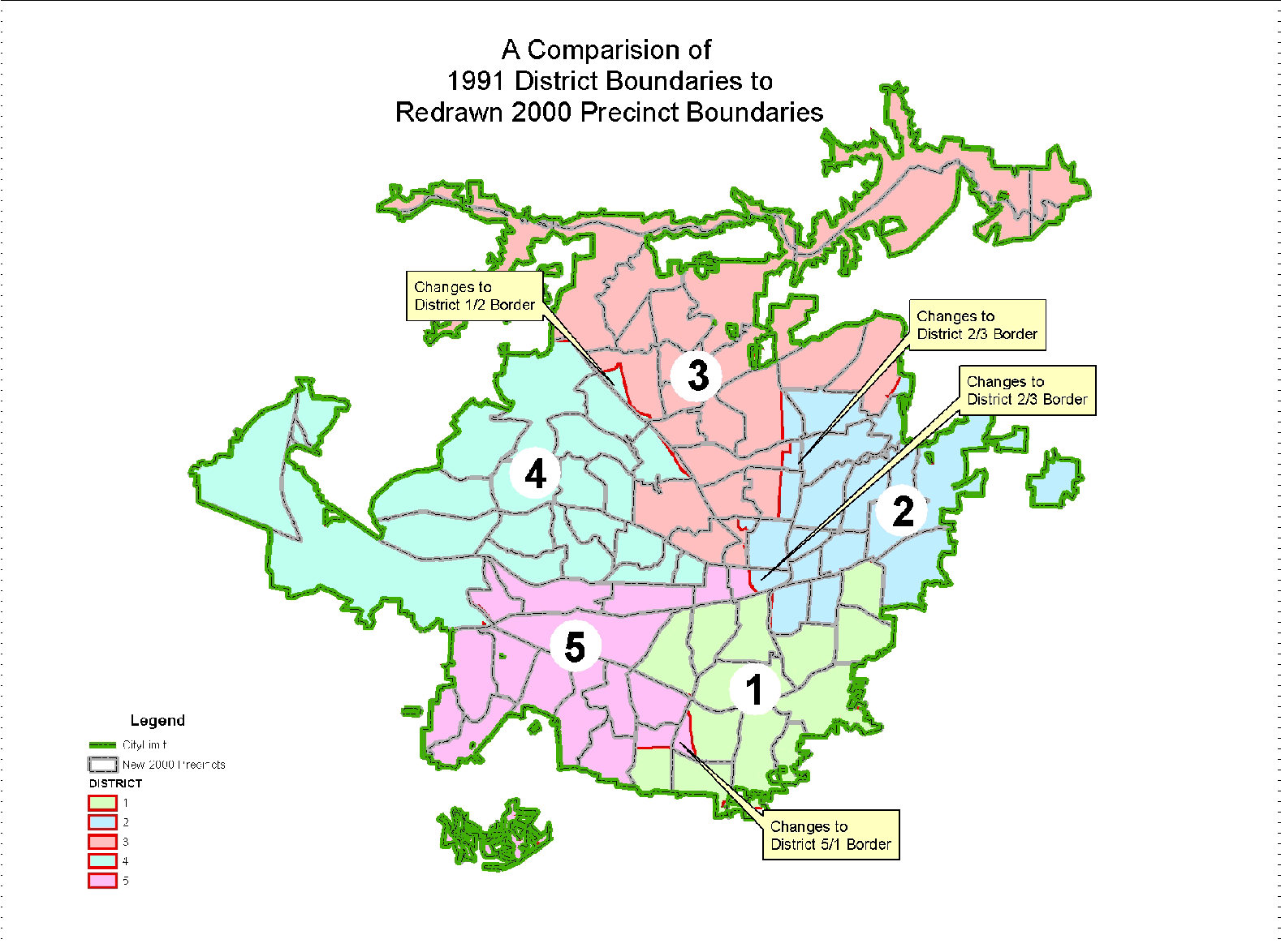Map comparing new precincts to existing districts