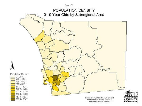 Population Density, 0 - 9 Year Olds by Subregional Area