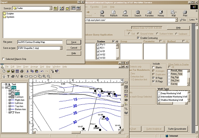 Figure 6. Contour Map Development with Internet Query Interface and Surfer Shape File Export.