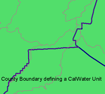 Figure 3: An example of an existing administrative boundary carried in CalWater that would not be carried into WBD.