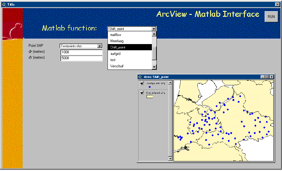 Screendump of ArcView-MATLAB interface