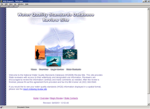 Water Quality Standards Attribute Information Web Review Site.