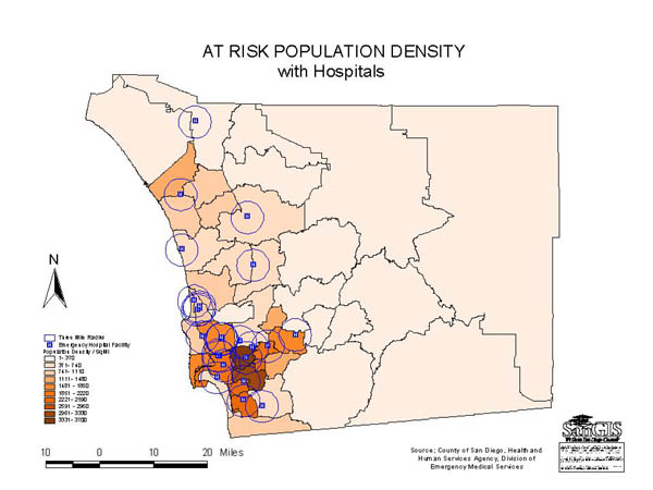At Risk Population Density with Hospitals