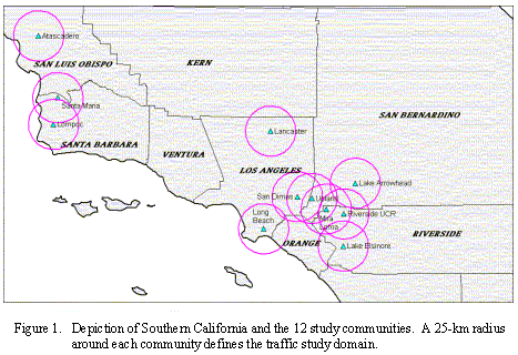 Depiction of Southern California and the 12 study communities.