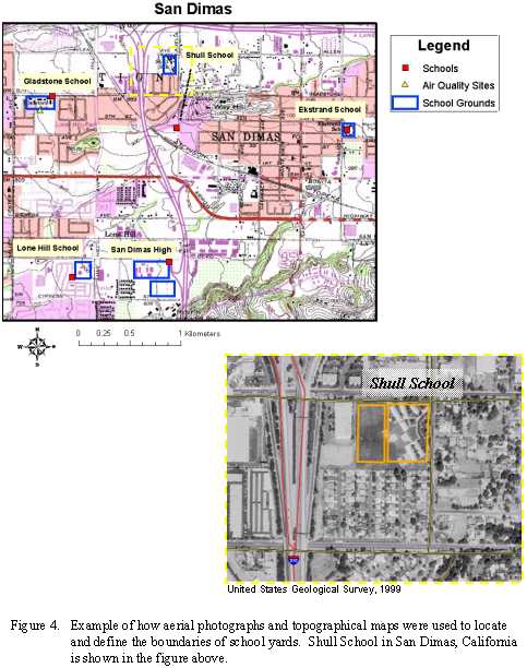 Example of how aerial photographs and topographical maps were used to locate and define the boundaries of school yards.