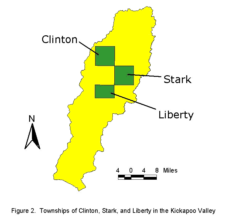 Figure 2. Townships of Clinton, Stark, and Liberty in the Kickapoo Valley