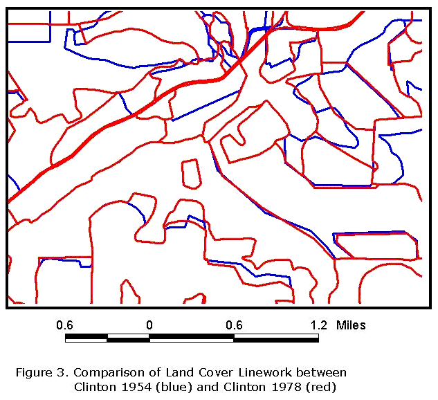 Figure 3. Comparison of Land Cover Linework between Clinton 1954 and 1978
