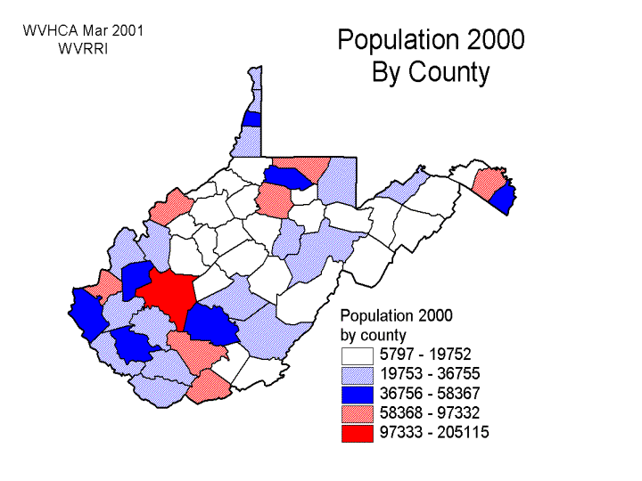 West Virginia Population 2000, By County