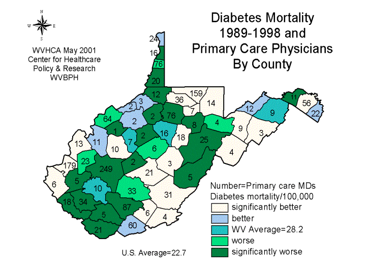 Diabetes Mortality 1989-1998 and Primary Care Physicians By County