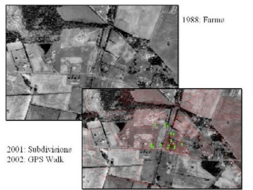 1988 DOQ of farms, 2001 subdivisions, 2002 GPS points