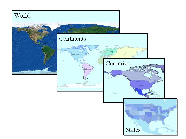 wsiworld image, continents layer, countries layer, USA layer