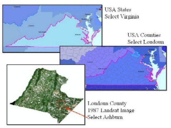 Virginia, Loudoun County with VA counties, 87 Landsat image of Loudoun County