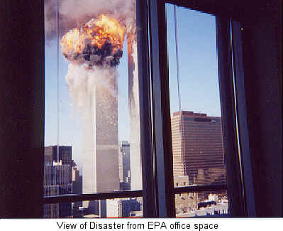 View of disaster from EPA office space.  Photo Credit: John Ciorciari http://www.geocities.com/ccng2/wtc_02.html