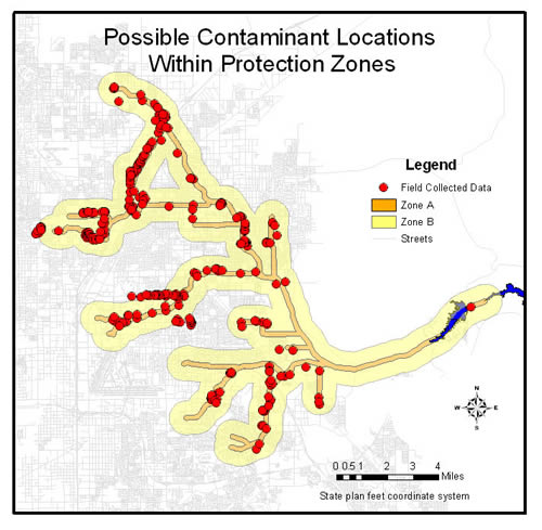 Figure 6: Sources of potential contamination with source water protection Zone A. All points are based on field surveys. 