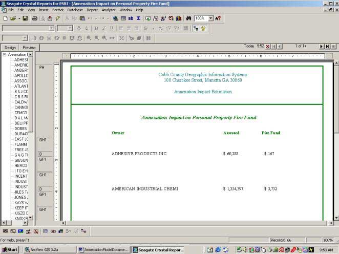 A detailed report on Personal Property Fire Fund opened in Crystal Reports