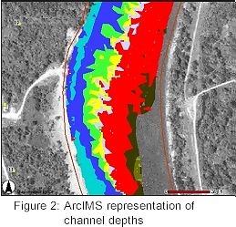 Figure 2: ArcIMS representaion of channel depths