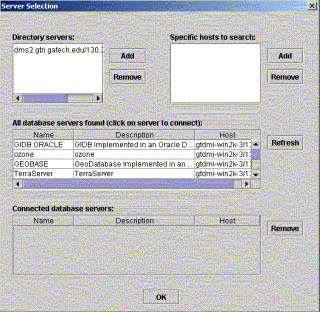 Server Selection Entry Screen to the GIDB