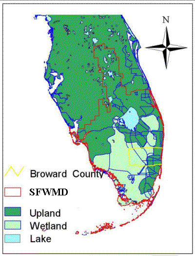 Map of South Florida showing location of Broward County, Florida.