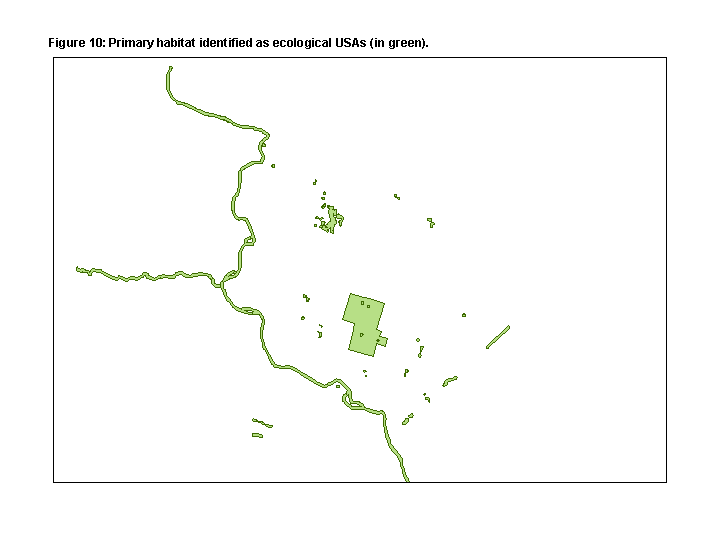 Figure 10: Primary habitat identified as ecological USAs (in green).