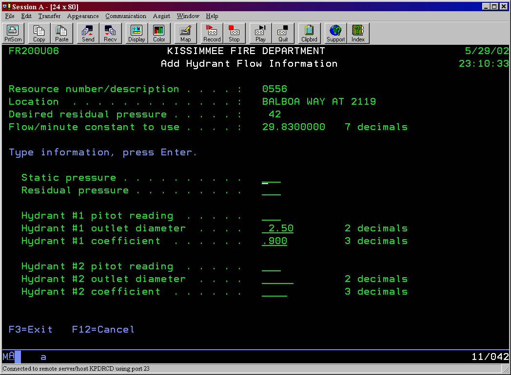 A/S400 data entry screen on mobile computer