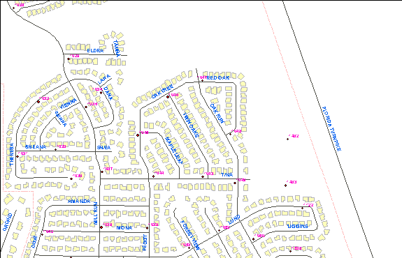 ArcMap view with hydrants labeled with unique identifiers