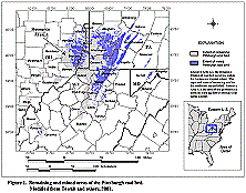 Figure 1. Remaining and Mined Areas of the Pittsburgh Coal Bed. Modified from Tewalt and others, 2001.