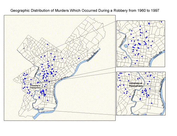 Locations of murders that occurred during robberies from 1960 to 1997.