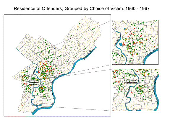 The residences of the offenders according to their choice of victim
