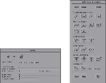 Figure 5: The ArcTools User Interface 
(Left, the menu interface to the Buffer Command Tool; Right, an AML 
form menu embedding button icon objects which call tools).