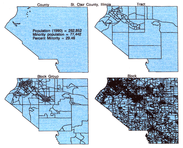 Figure 2. Various spatial resolutions for St. Clair County, Illinois