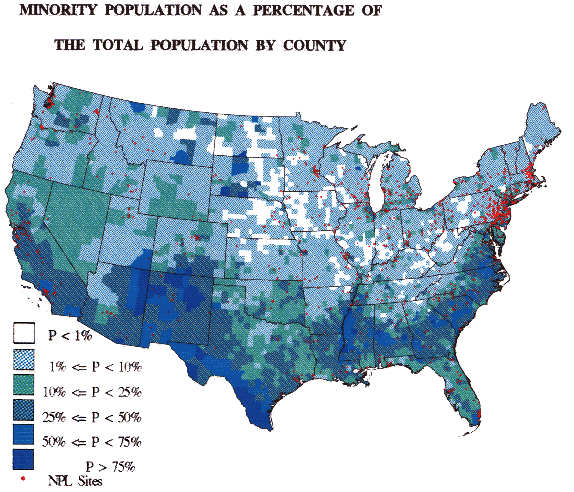 Figure 4. Minority Population as a Percentage of the Total Population for
the Contiguous United States by County