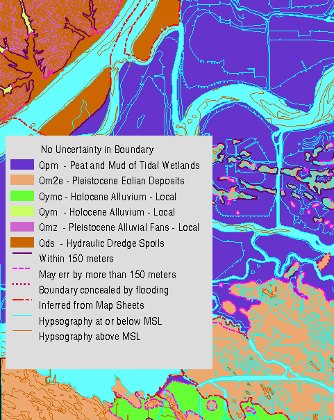 Portion of Geomorphology in the Delta showing
line symbology for polygon boundaries.