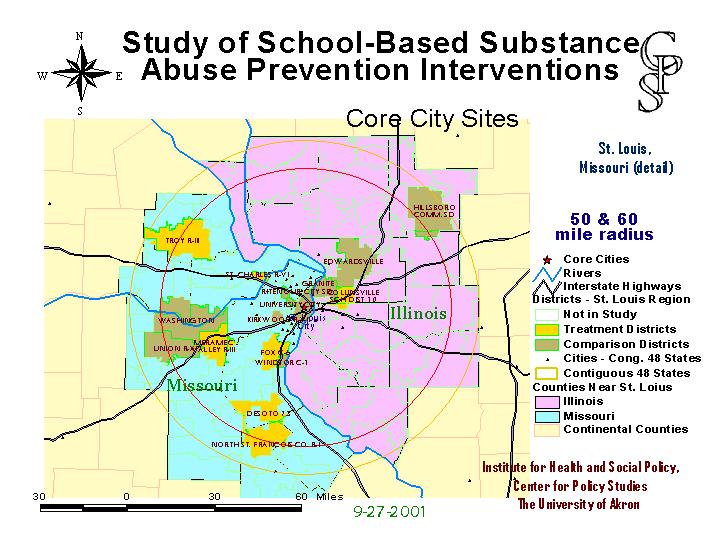 St Louis map, with randomly selected school districts.