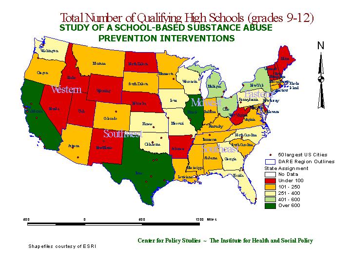 National Map, Qualifying High Schools by State and Region