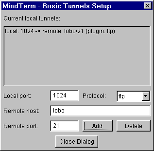 MindTerm port forwarding setup