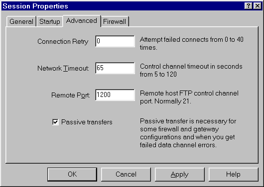 WS-FTP setup ports and Passive Mode