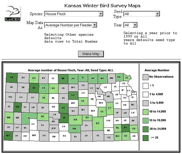 Figure 2: Kansas Winter Bird Survey created with MapObjects, KanCRN