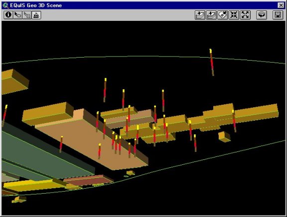 Boreholes represented in 3D Analyst.