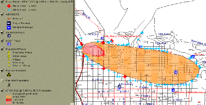 HPAC Hazard Footprint in CATS, Chlorine Plume One Hour After Release