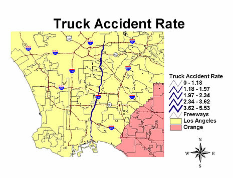 Figure 3.  Accident Rate Distribution Involving Large Trucks Along I-710