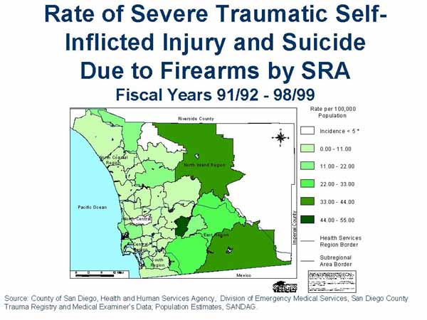 Rate of Severe Traumatic Self Inflicted Injury ans Suicide Due to Firearms by SRA